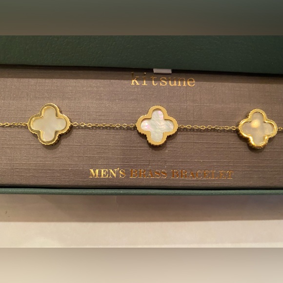 Men’s Maison KITSUNE 5-motif black +gold frame Clover Alhambra Bracelet - Picture 3 of 5